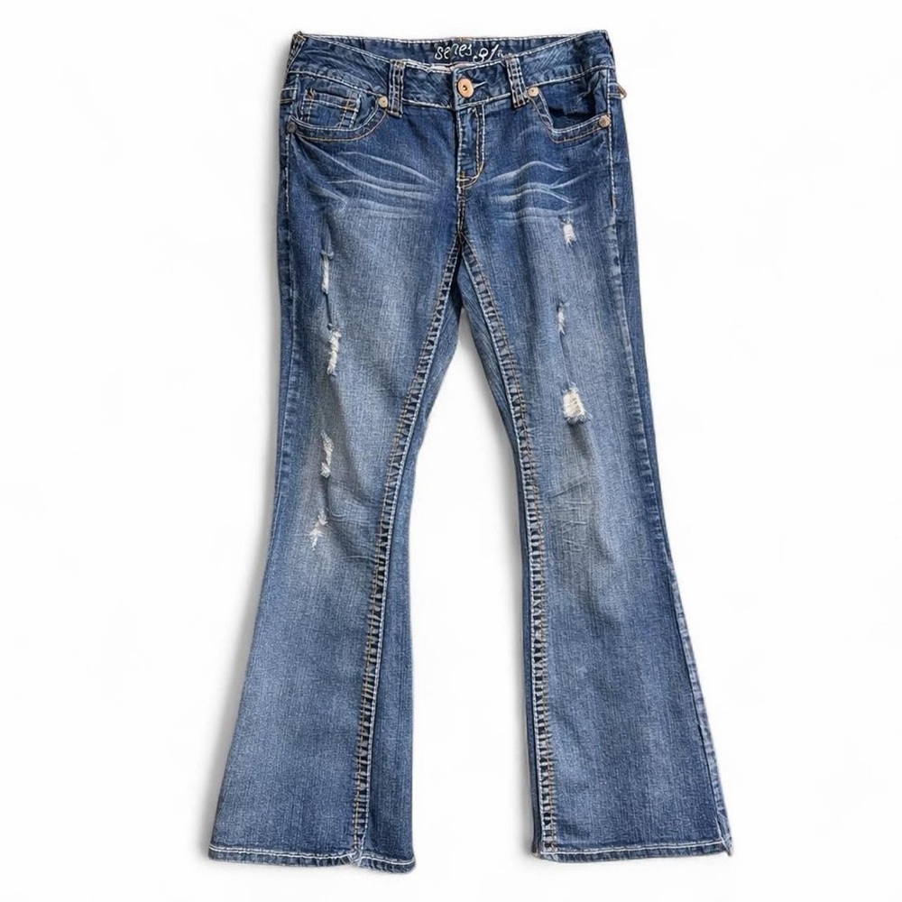 Vintage Y2K Amethyst Low Rise Flare Jeans Womens Size 11 Distressed Bootcut